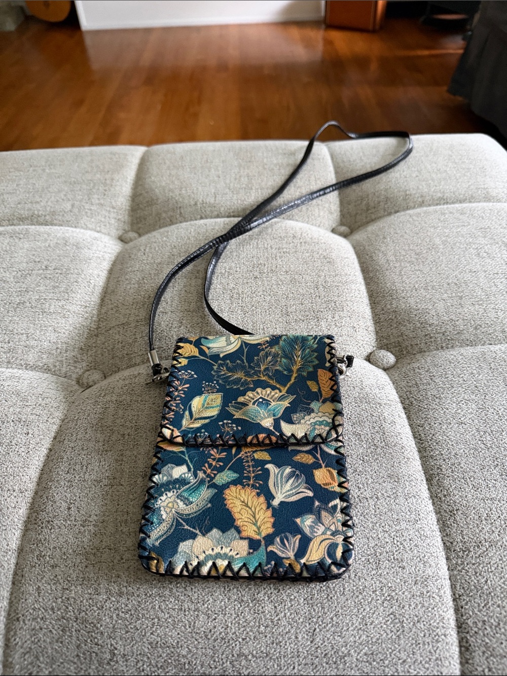 Boho Leather Floral Crossbody Phone Bag Whipstitch Envelope Purse